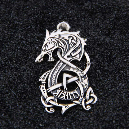 Sterling Silver Viking Dragon necklace with real leather chain and keel chain