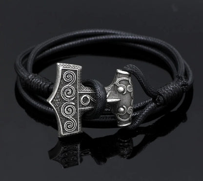 Viking Odin Raven Thors Mjolnir Hammer Viking Amulet Norse Bracelet