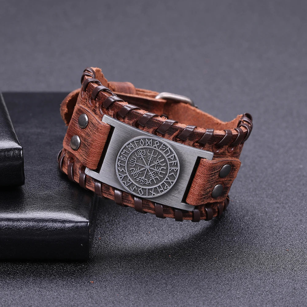 Vegvisir Compass Genuine Leather Bracelet Nordic Odin