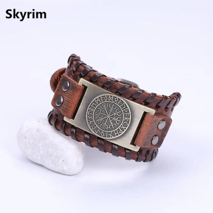 Vegvisir Compass Genuine Leather Bracelet Nordic Odin