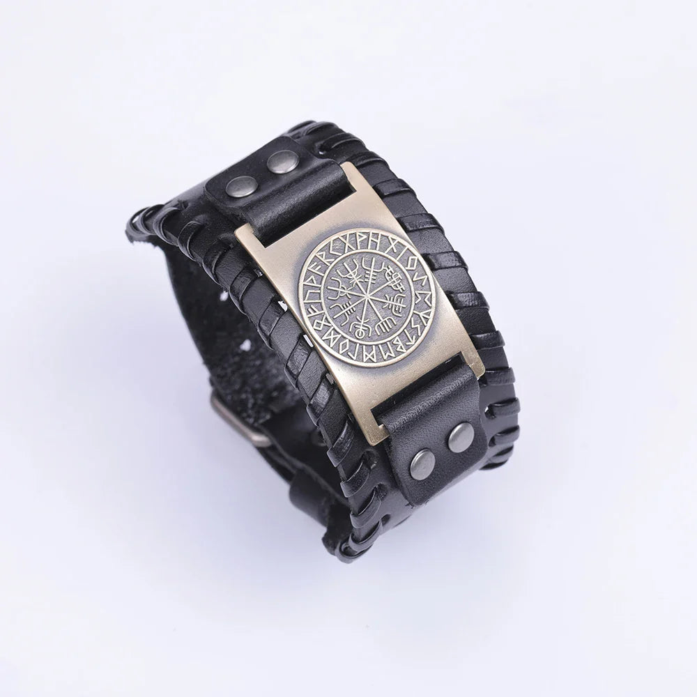 Vegvisir Compass Genuine Leather Bracelet Nordic Odin