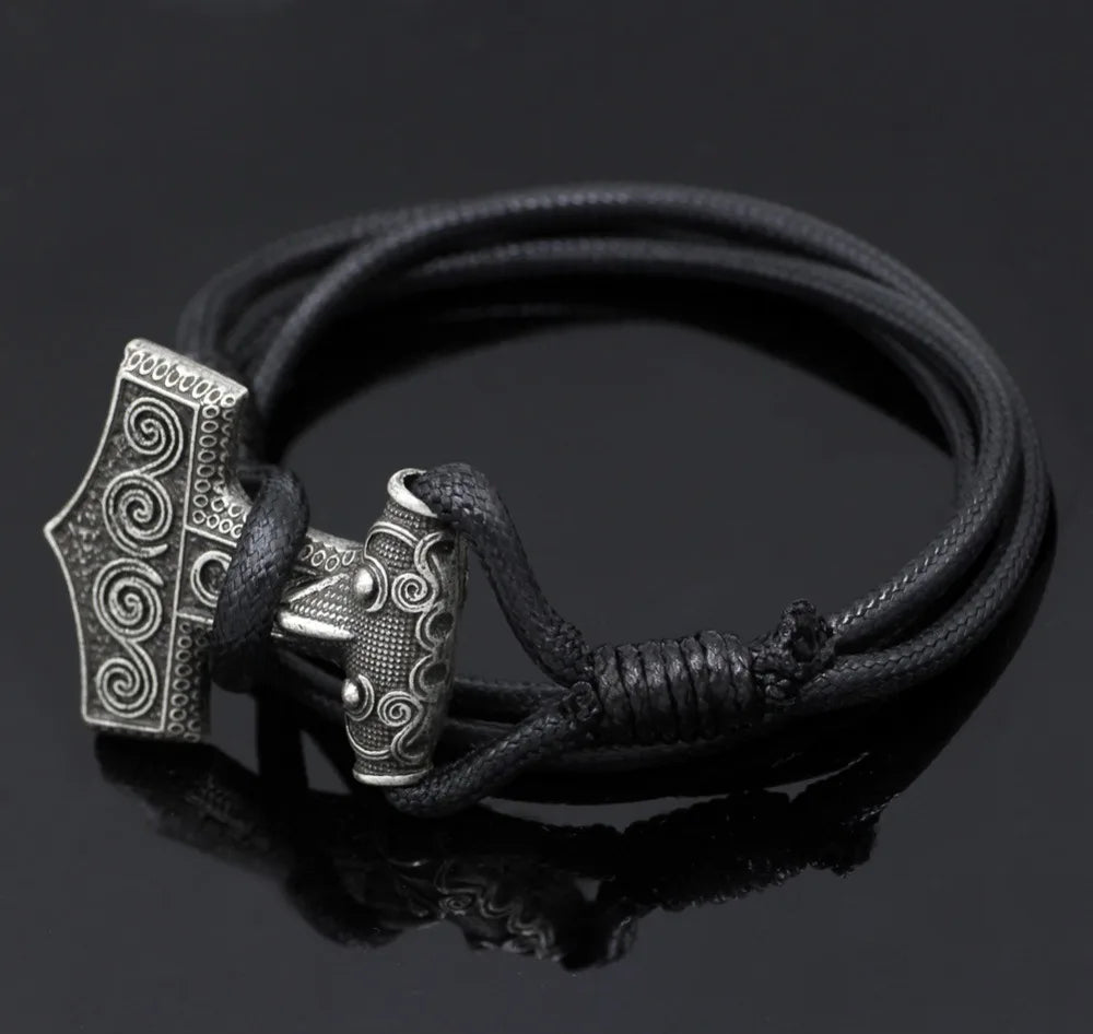 Viking Odin Raven Thors Mjolnir Hammer Viking Amulet Norse Bracelet