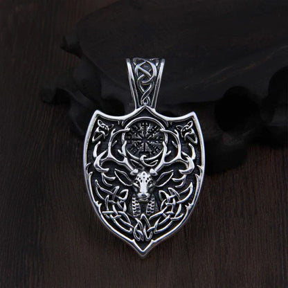 sterling silver viking Deer necklace with real leather and chain