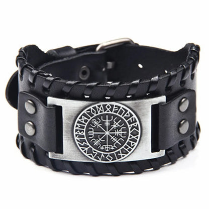 Viking Vegvisir Compass Nordic Leather Bracelet