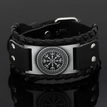 Viking Vegvisir Compass Nordic Leather Bracelet