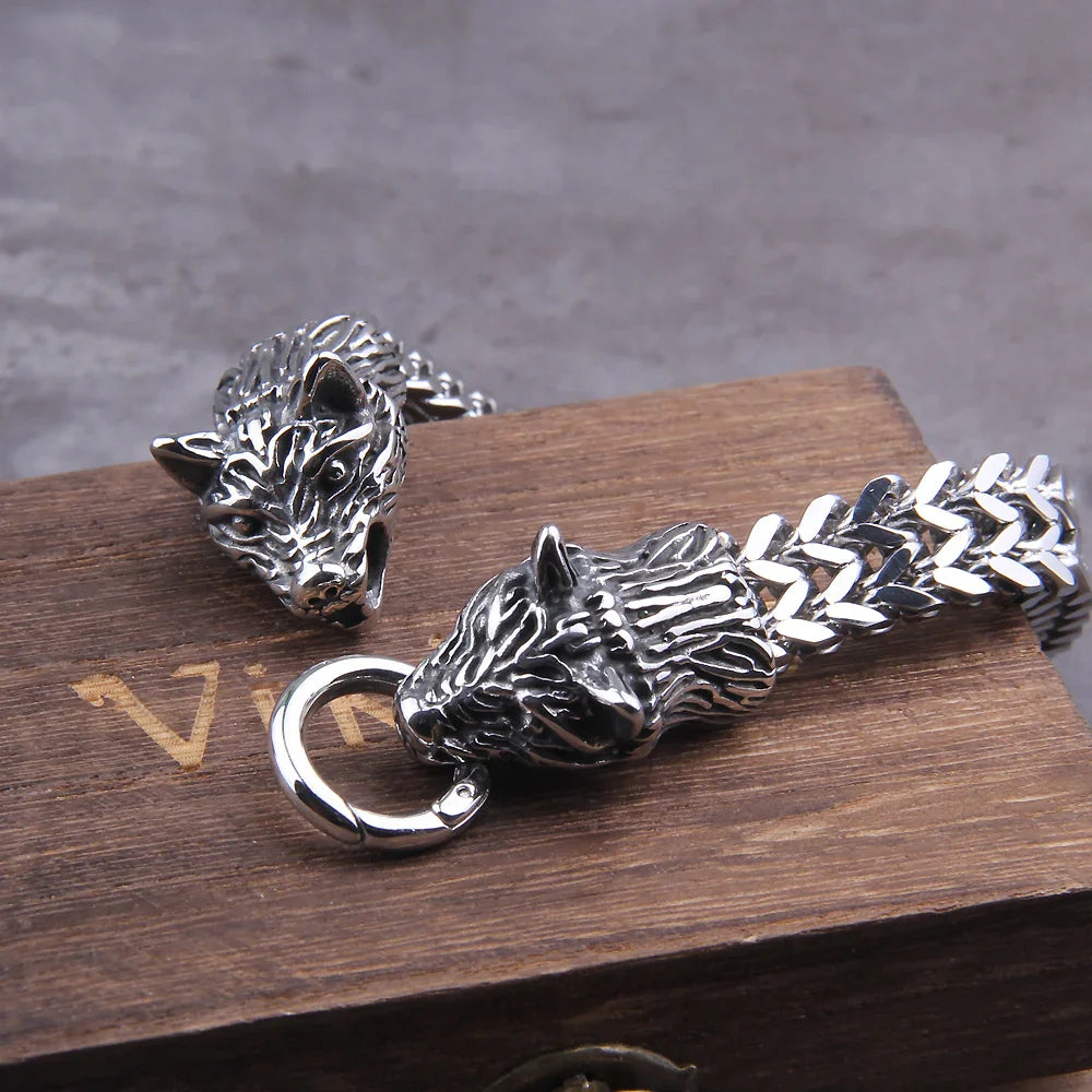 Viking Wolf Bracelet Stainless Steel Mesh Chain