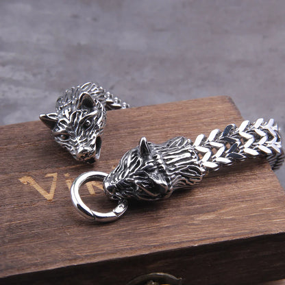 Viking Wolf Bracelet Stainless Steel Mesh Chain