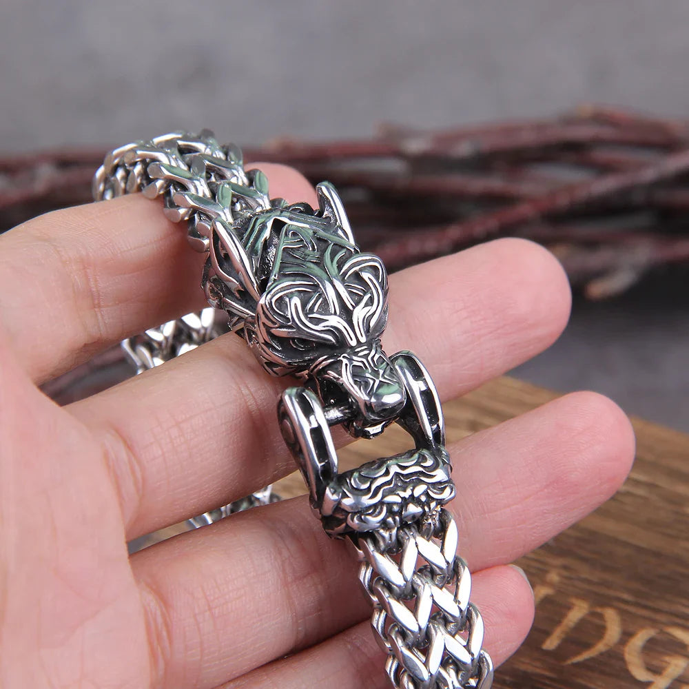 Viking Wolf Bracelet Stainless Steel Mesh Chain