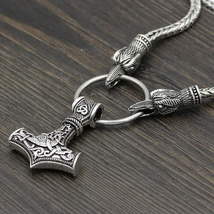 Norse Viking Pendant Cord Odin's Ravens Of Thor's Hammer amulet Axe