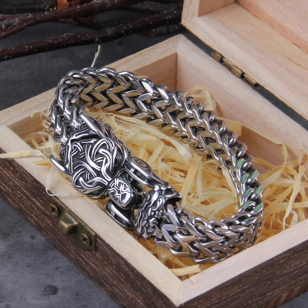 Viking Wolf Bracelet Stainless Steel Mesh Chain