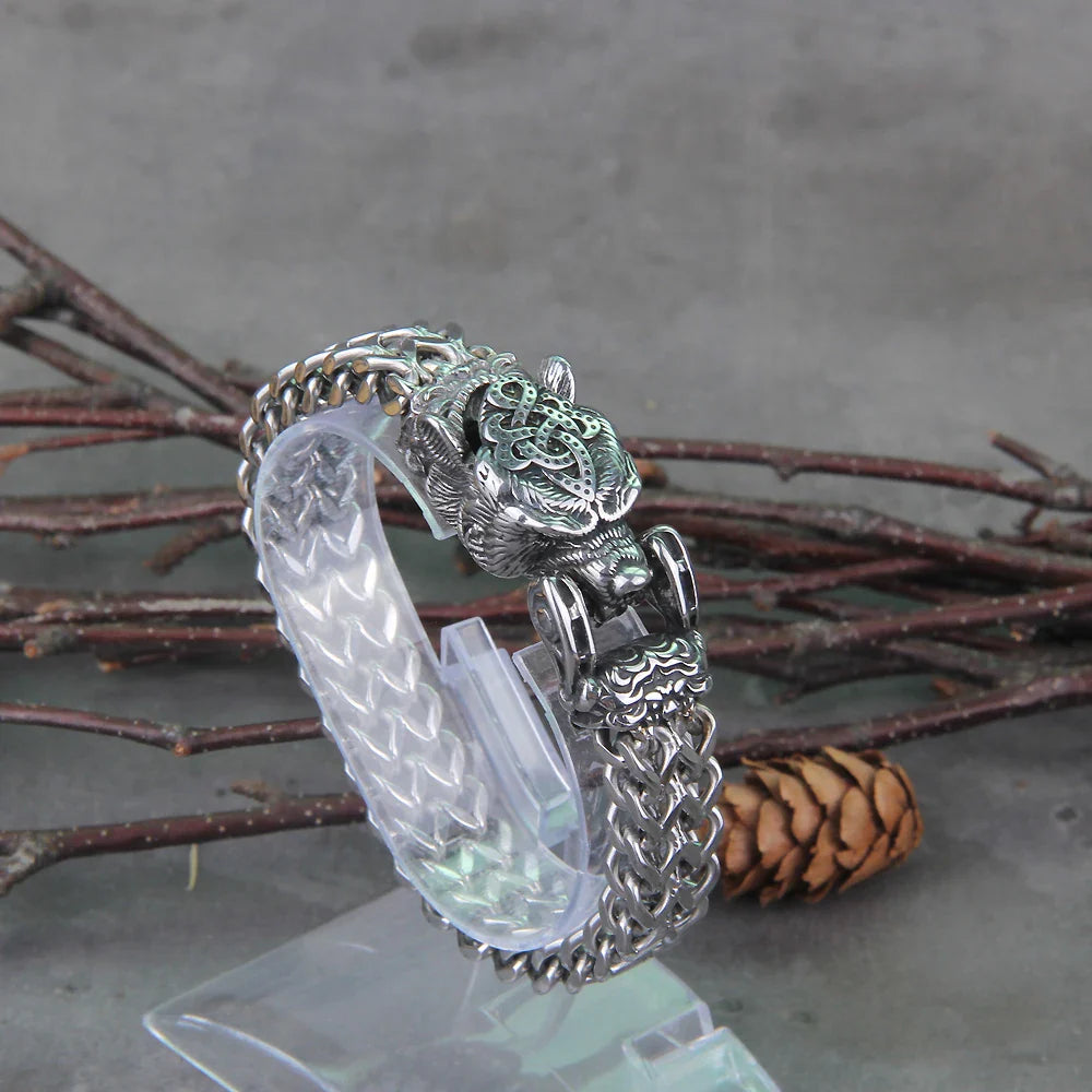 Viking Wolf Bracelet Stainless Steel Mesh Chain