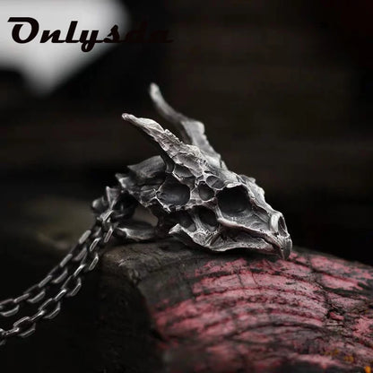 Viking Dragon Skull Pendant Necklace