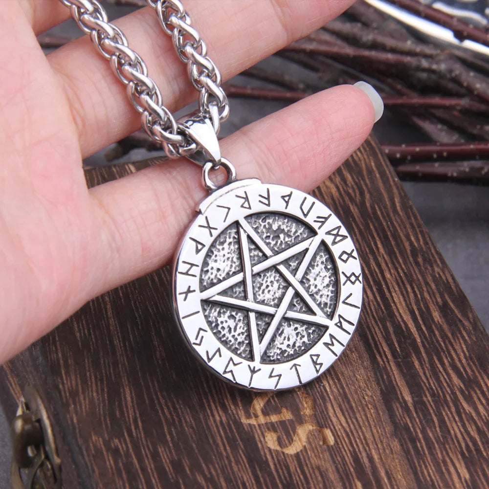 Nordic Rune and Magic Pentagram Viking Necklace