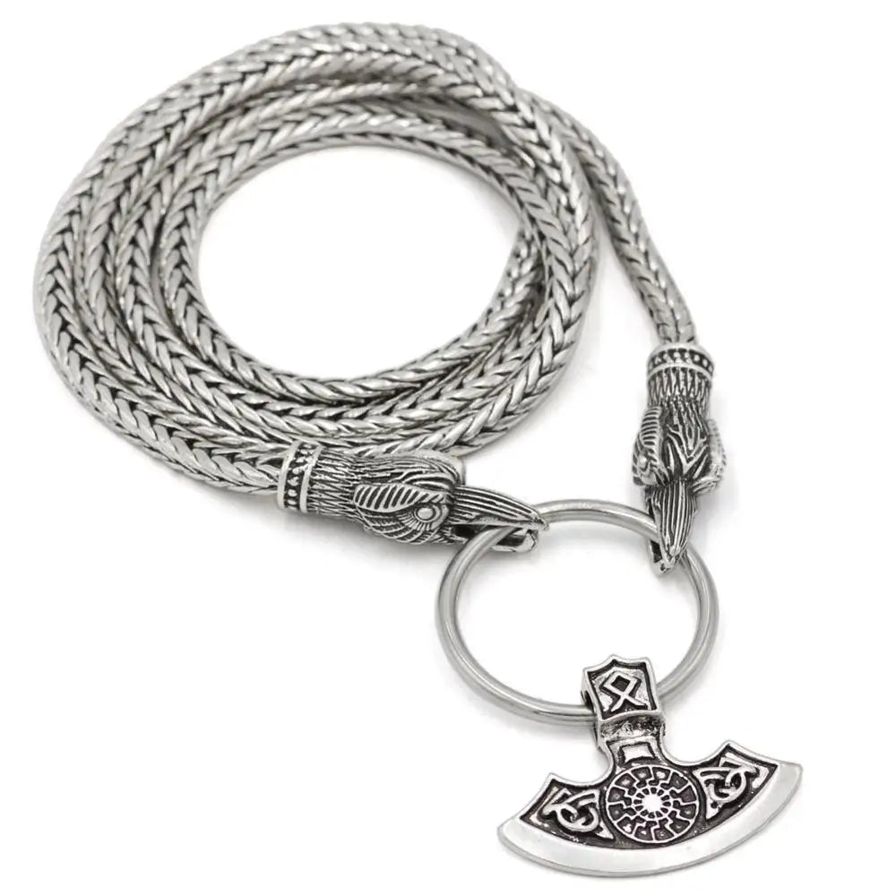 Norse Viking Pendant Cord Odin's Ravens Of Thor's Hammer amulet Axe