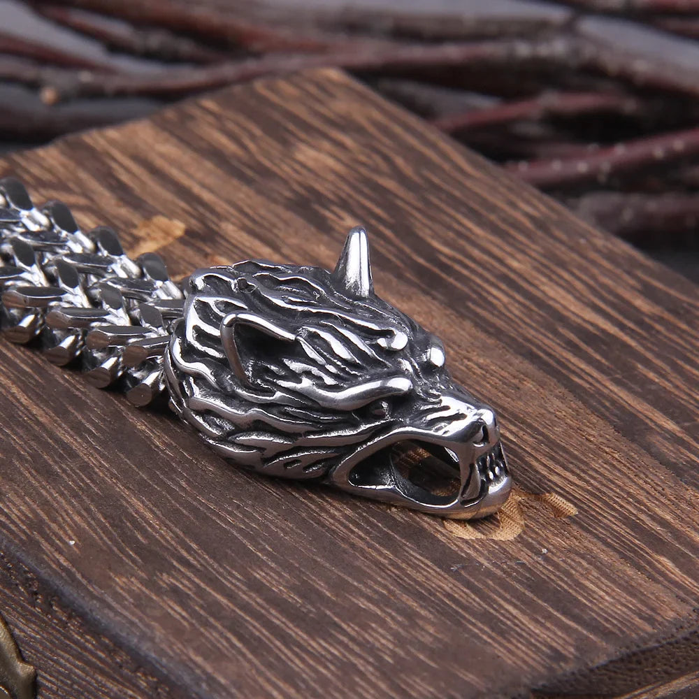 Viking Wolf Bracelet Stainless Steel Mesh Chain