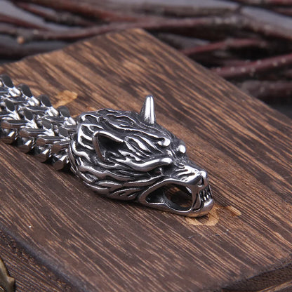 Viking Wolf Bracelet Stainless Steel Mesh Chain