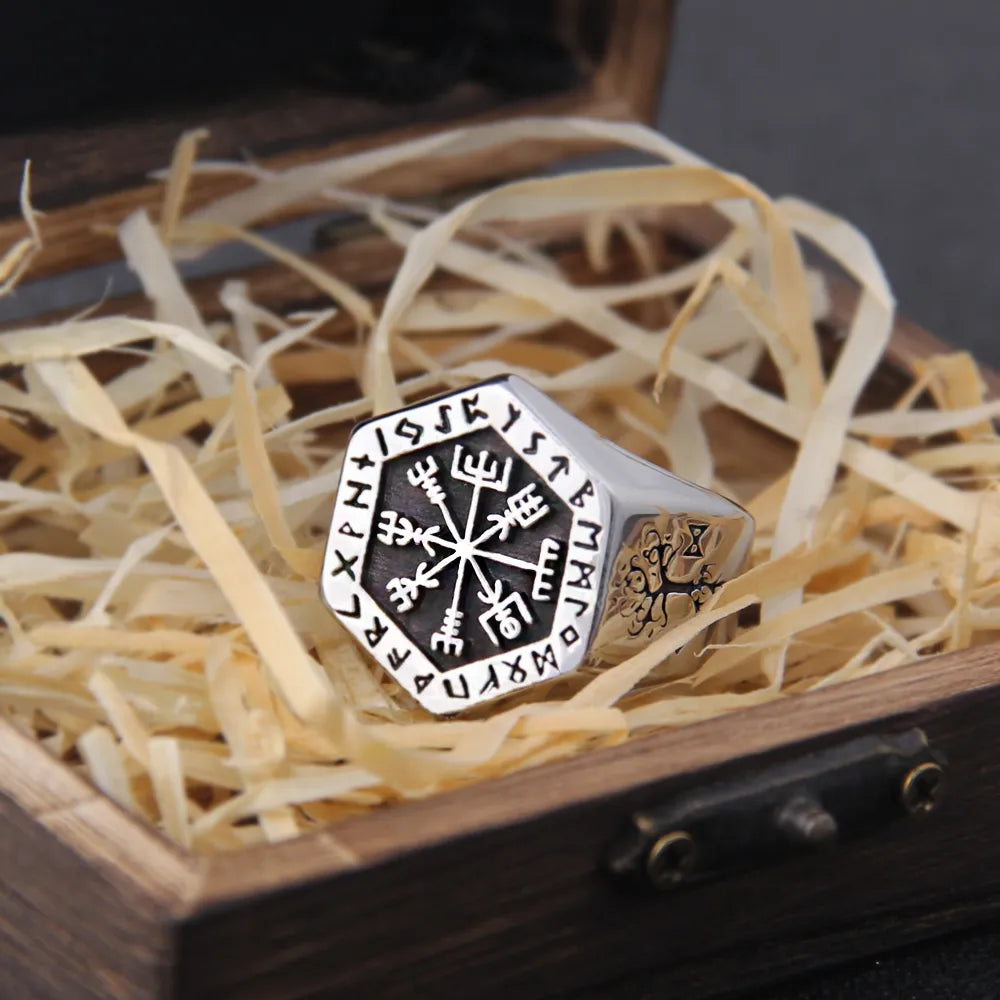 Compass Runic Statement Viking Rings