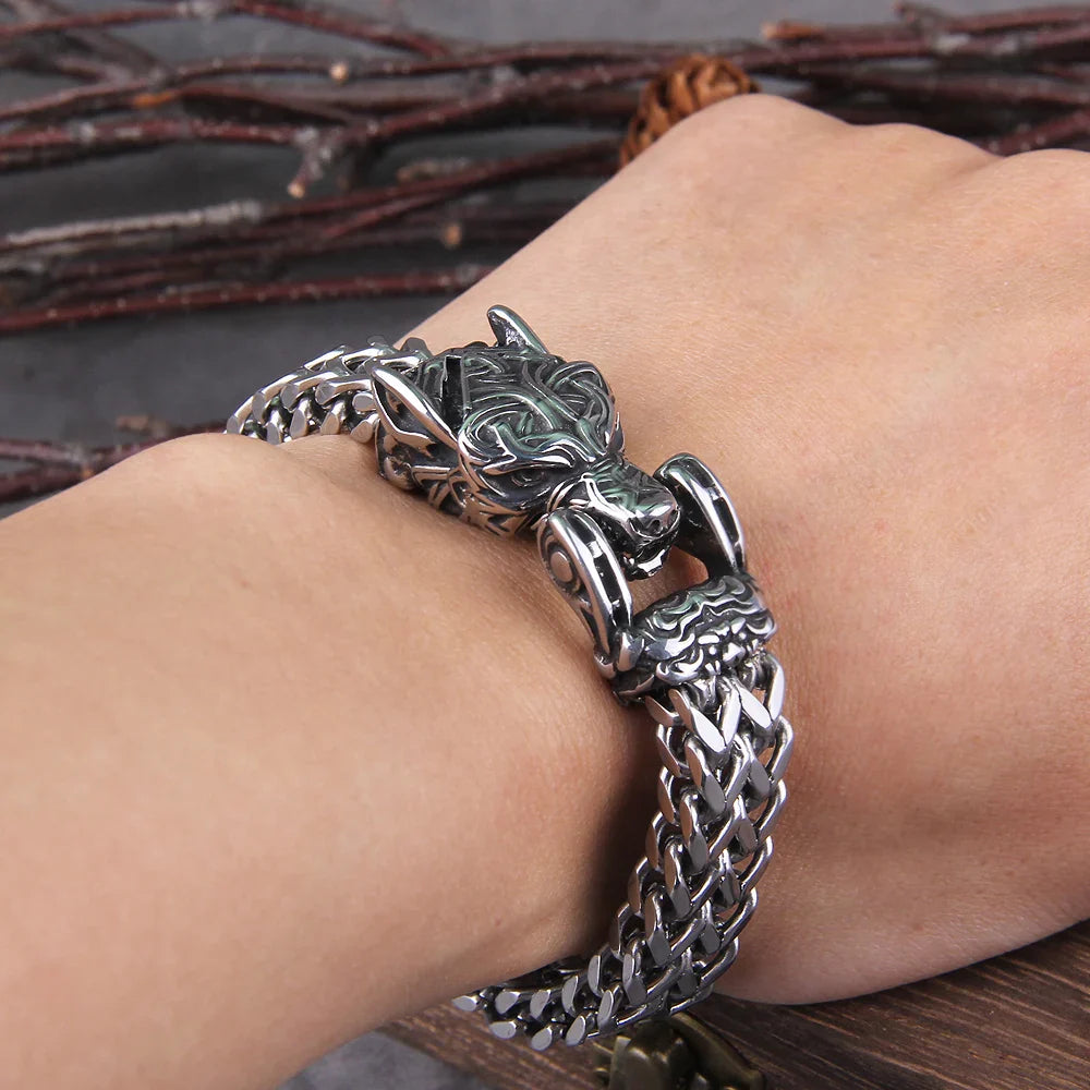 Viking Wolf Bracelet Stainless Steel Mesh Chain