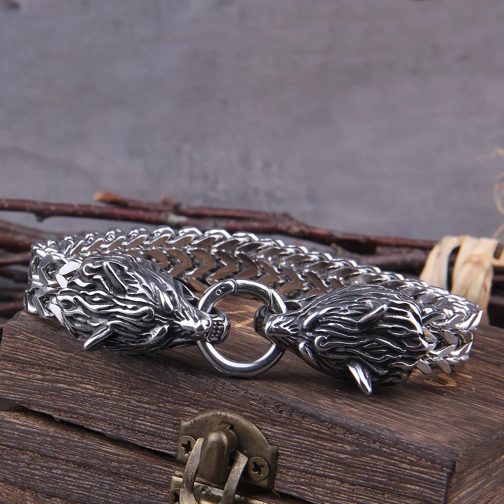 Viking Wolf Bracelet Stainless Steel Mesh Chain