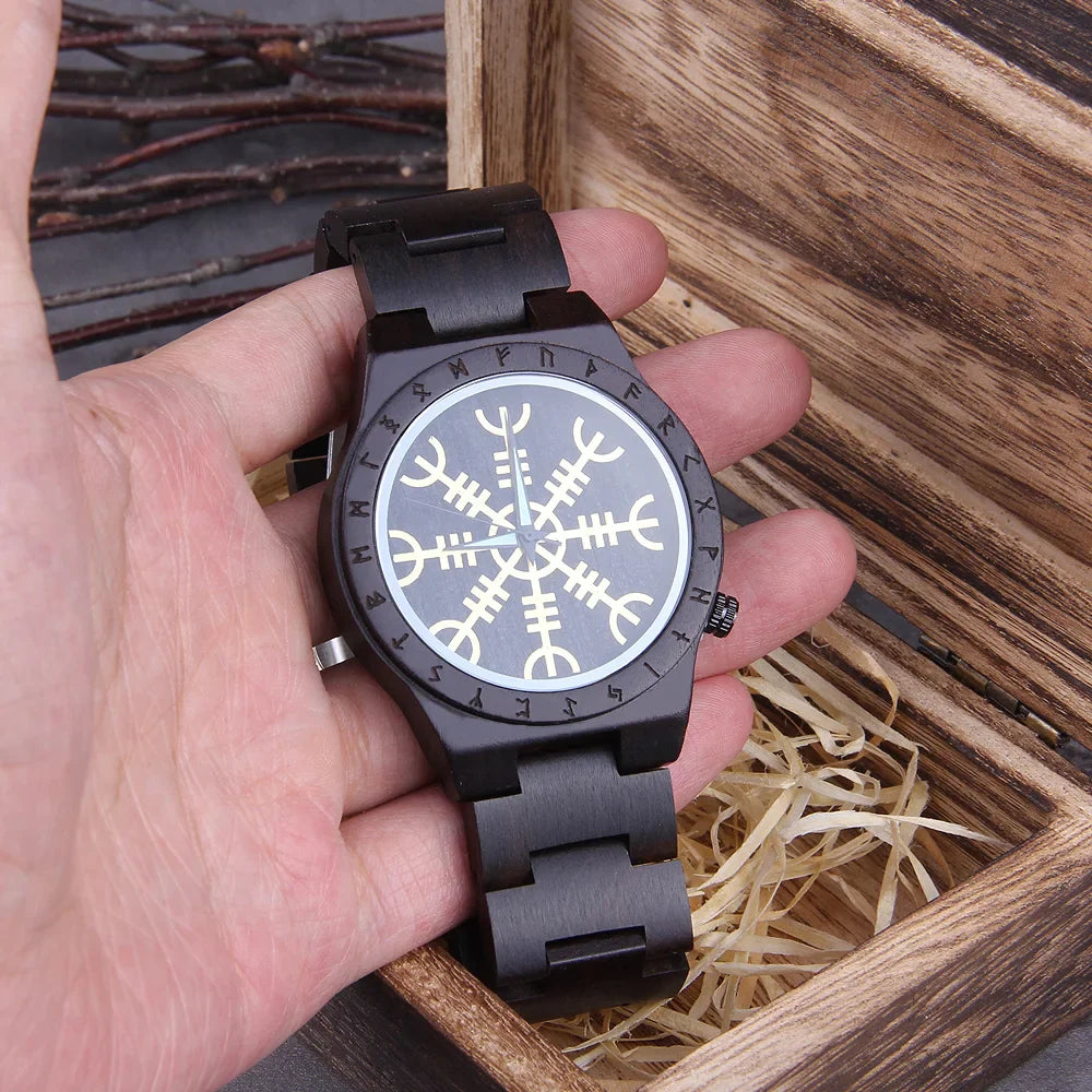 Handmade Woode Runic Circle Quartz Viking Watch