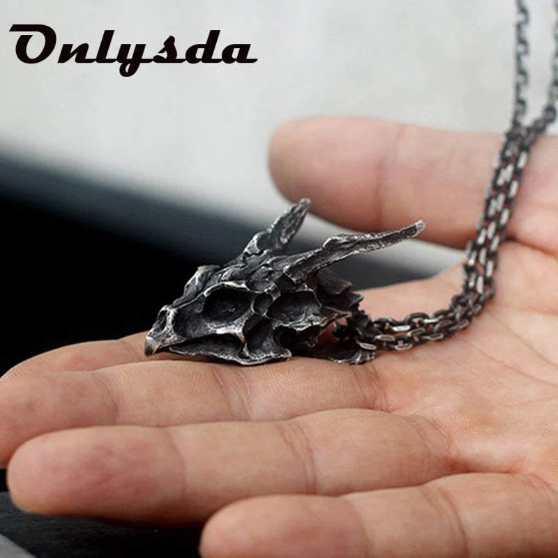 Viking Dragon Skull Pendant Necklace