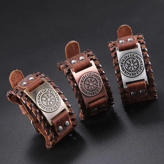 Vegvisir Compass Genuine Leather Bracelet Nordic Odin