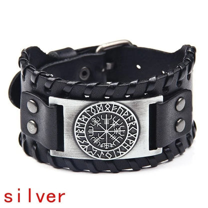 Viking Wide Leather Compass Bracelet