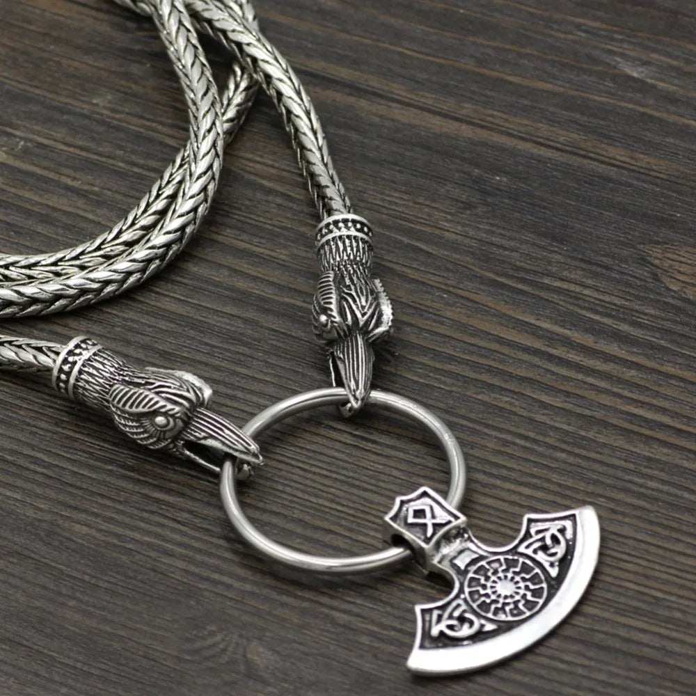 Norse Viking Pendant Cord Odin's Ravens Of Thor's Hammer amulet Axe