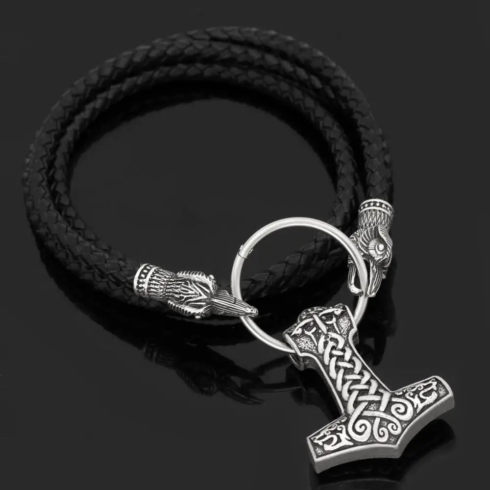 Norse Viking Pendant Cord Odin's Ravens Of Thor's Hammer amulet Axe