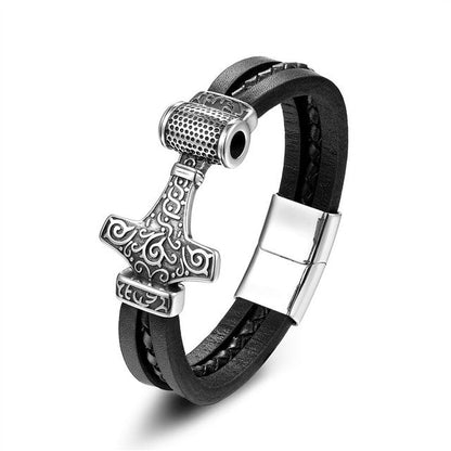 Thor's Hammer Leather Band Bracelet