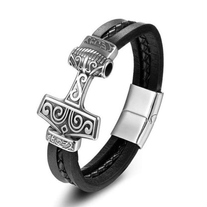 Thor's Hammer Leather Band Bracelet