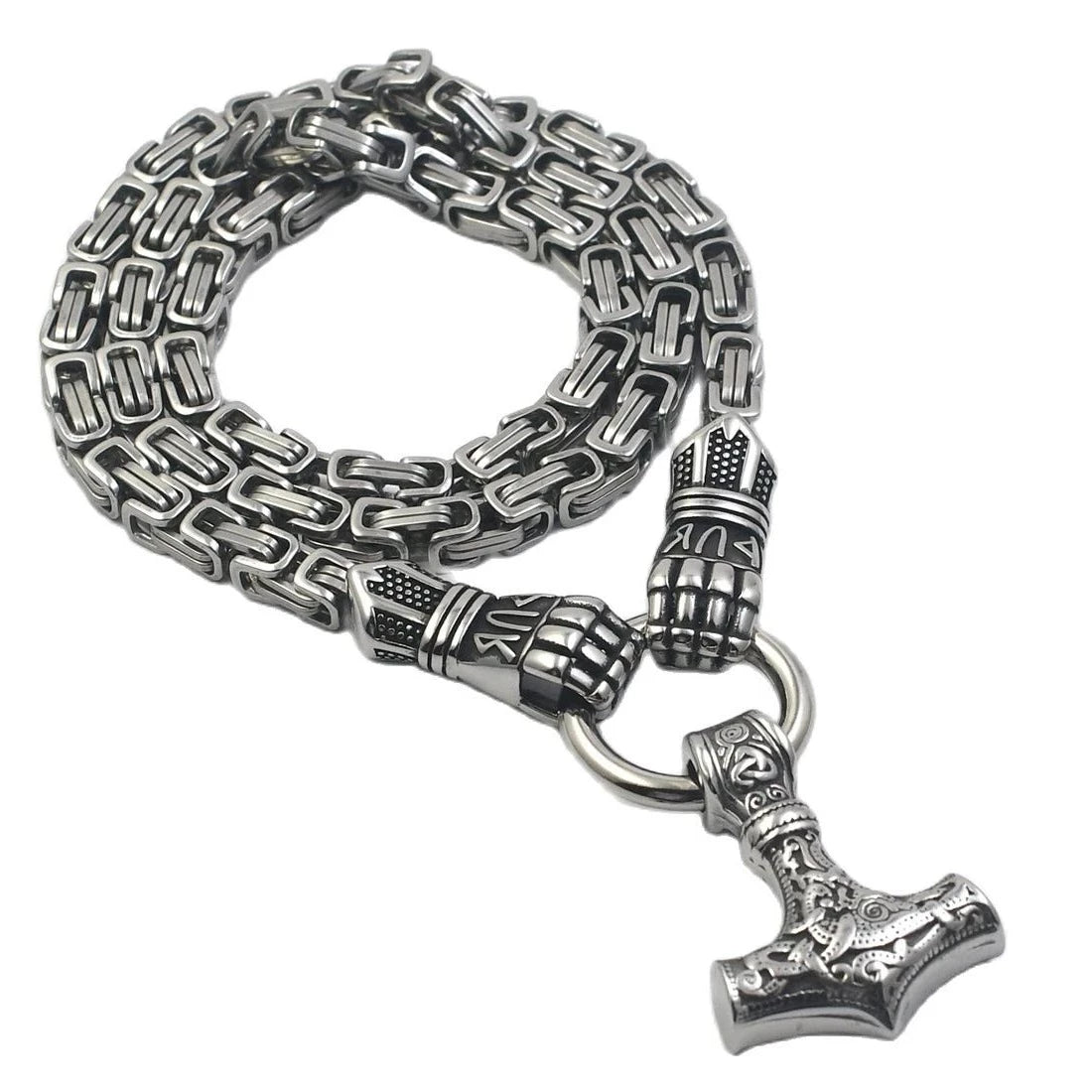 King Chain Featuring Berserker Holding A Mjolnir Pendant