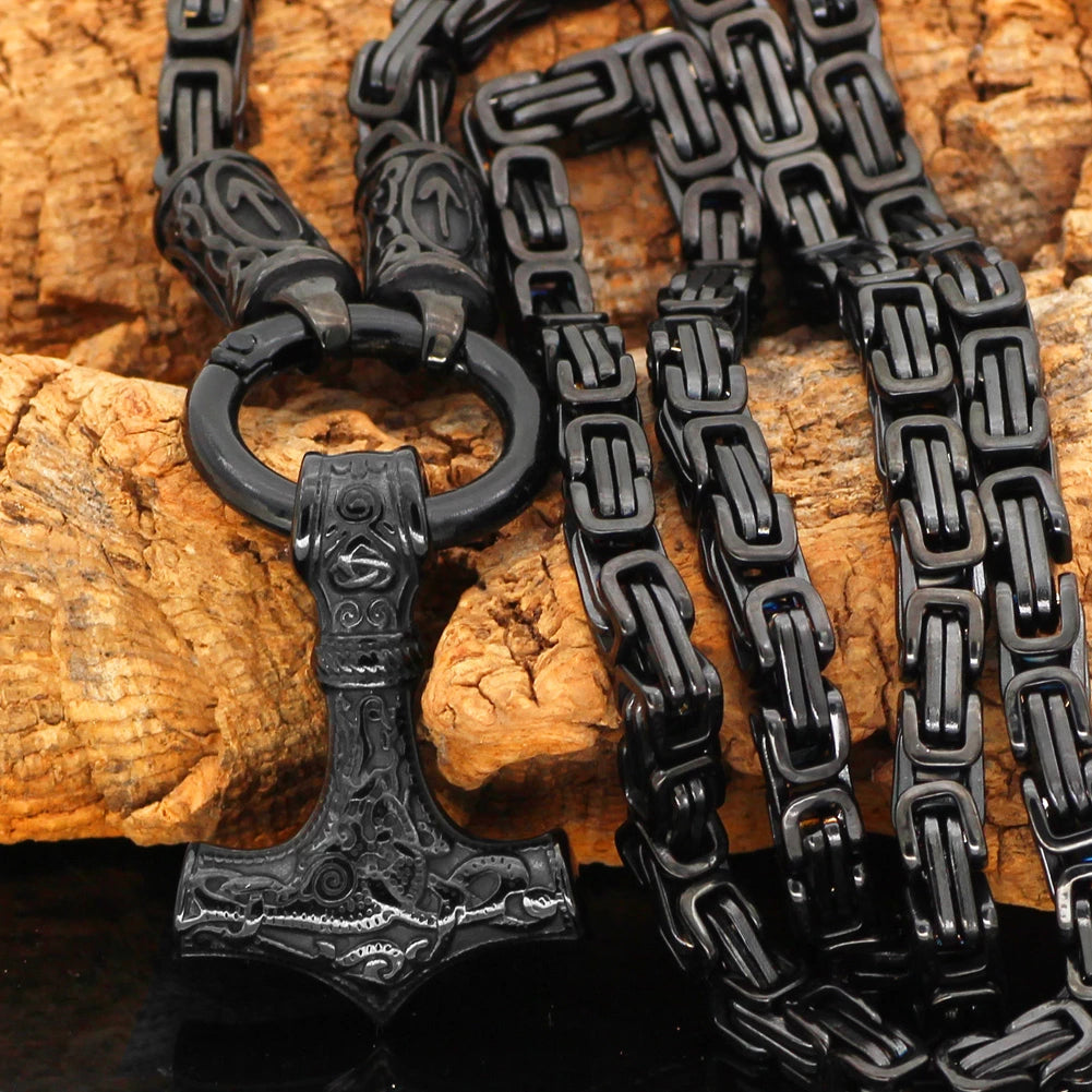 King Chain Featuring Tiwaz Rune With Mjolnir Pendant