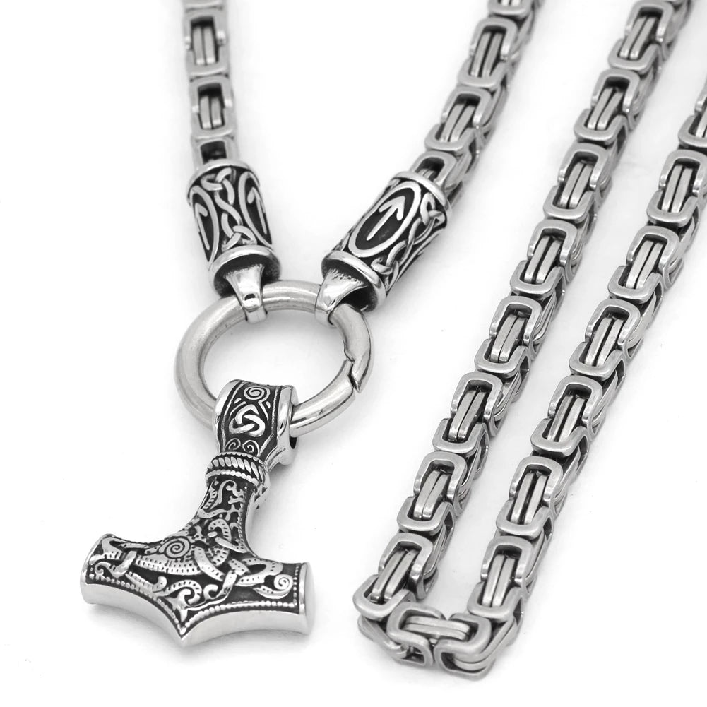 King Chain Featuring Tiwaz Rune With Mjolnir Pendant