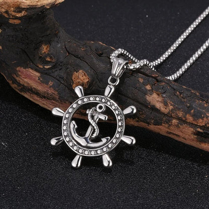 Viking Necklace Featuring An Anchor Wheel Pendant