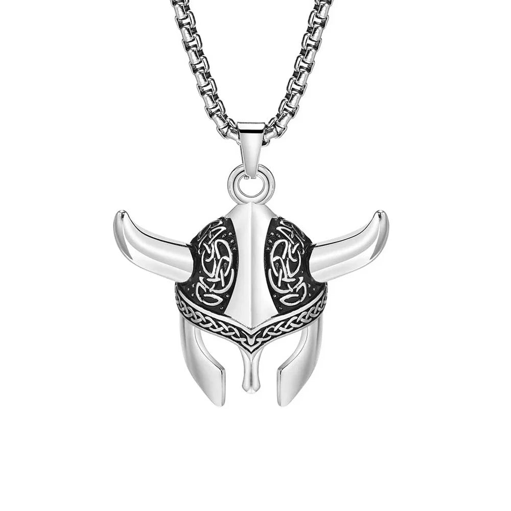 Helmet Mask Pendant for Men Stainless Steel Nordic Celtic Knot Necklace Amulet Jewelry