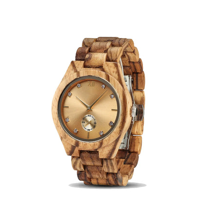 Women's Simulated Diamond Dial Wooden Clock Fashion Anniversary Personalized Viking Watch