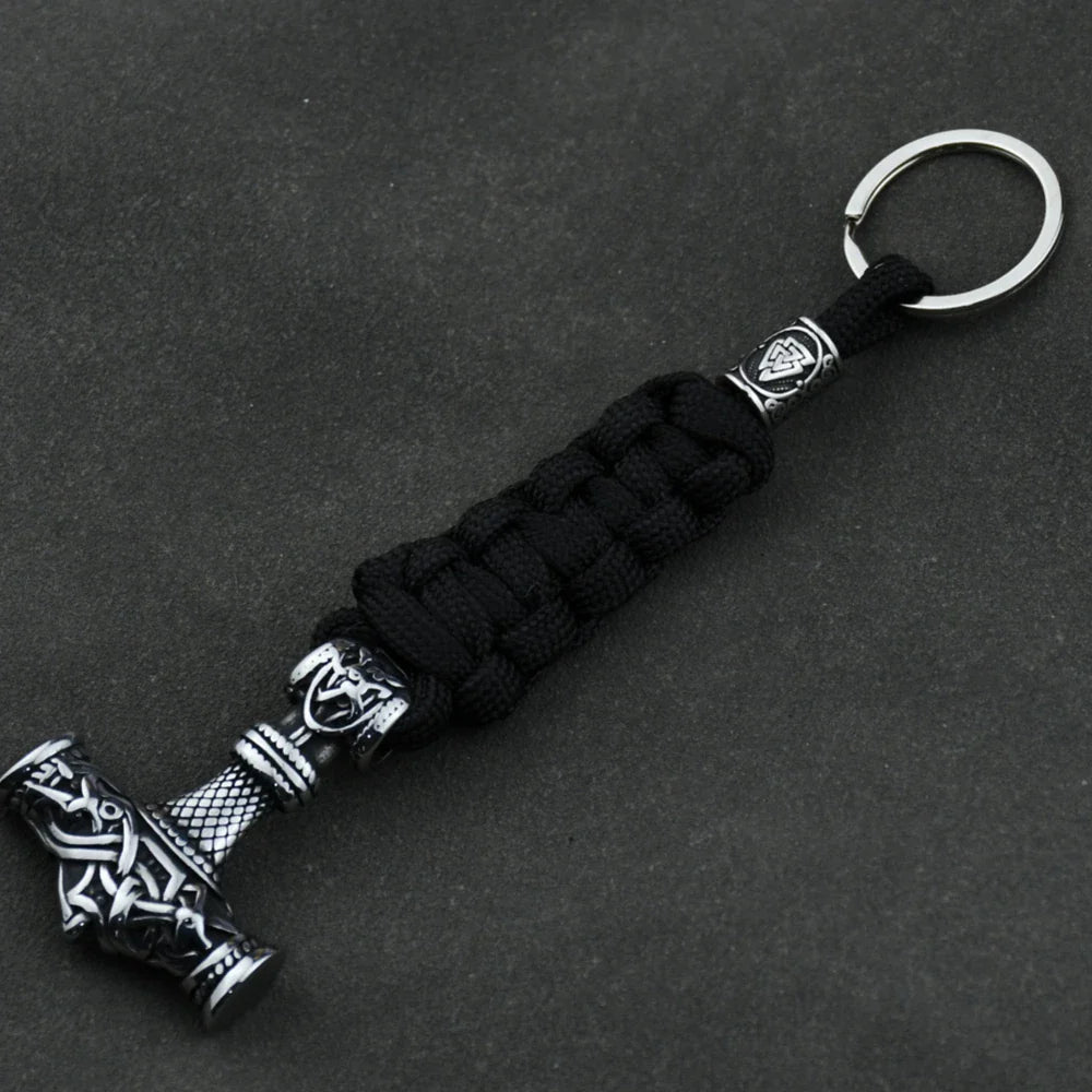 Vikings Keychain Stainless Steel Anchor Pendant Thors Hammer Paracord Norse