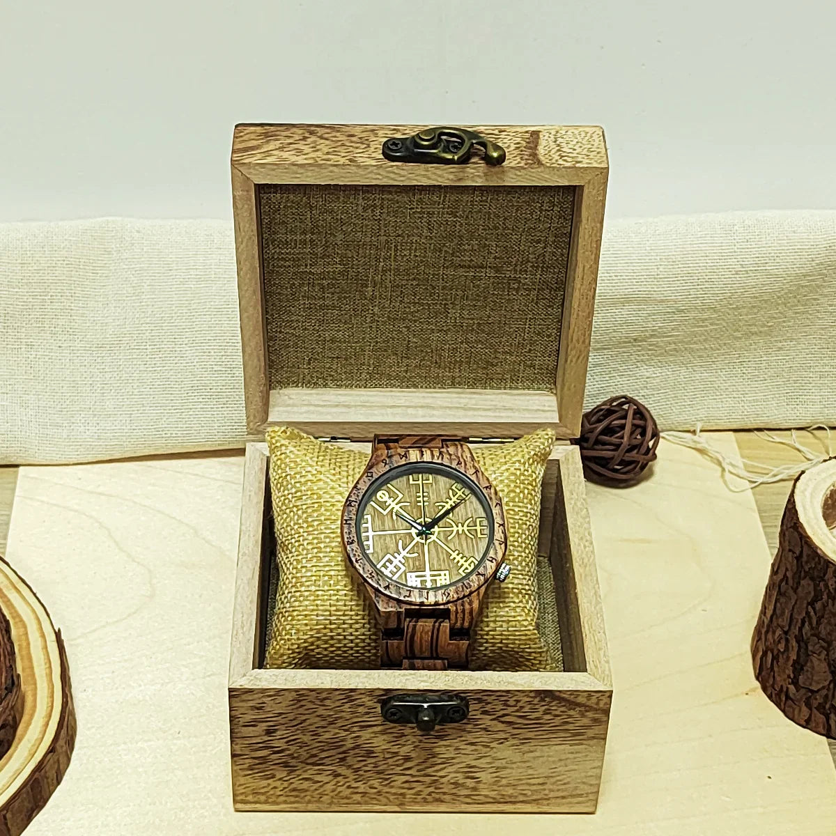 Wooden Symbol Element Clock Personalized Anniversary Viking Watch