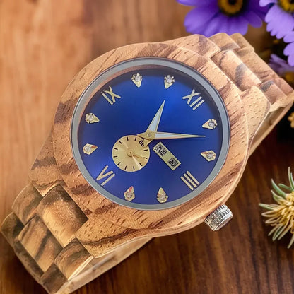 Women's Fashion Simulated Diamond Dia Clock Stylish simplicity Quartz Wooden Viking Watch