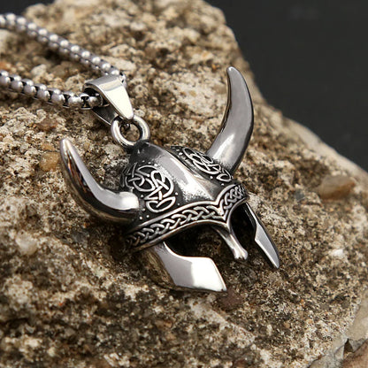 Helmet Mask Pendant for Men Stainless Steel Nordic Celtic Knot Necklace Amulet Jewelry