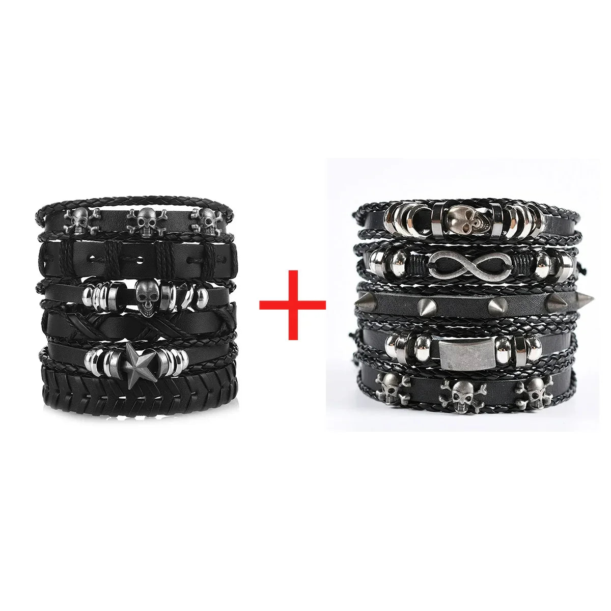 Viking Bracelet Woven Skull Jewelry Adjustable Leather