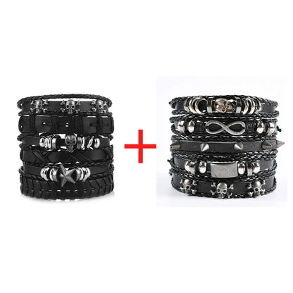 Viking Bracelet Woven Skull Jewelry Adjustable Leather