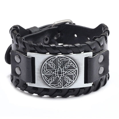 Viking Wide Leather Compass Bracelet