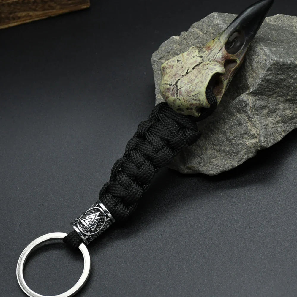 Nordic Raven Skeleton Runes Bead Paracord Keyholder