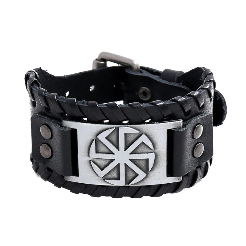 Viking Wide Leather Compass Bracelet