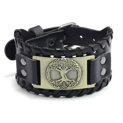 Viking Wide Leather Compass Bracelet