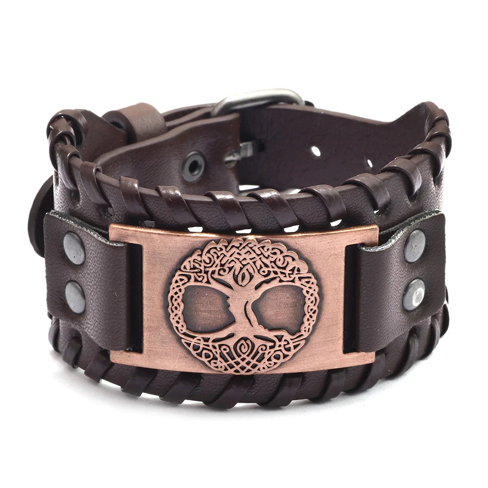 Viking Wide Leather Compass Bracelet