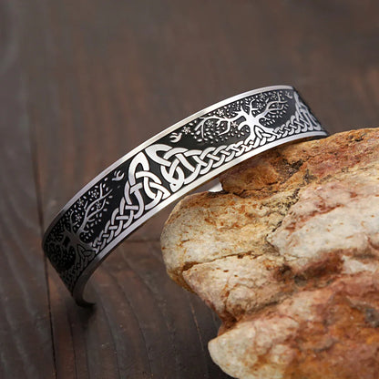 Nordic Tree of Life Bracelet Stainless Steel Viking Celtic Knot Open Bracelets Jewelry