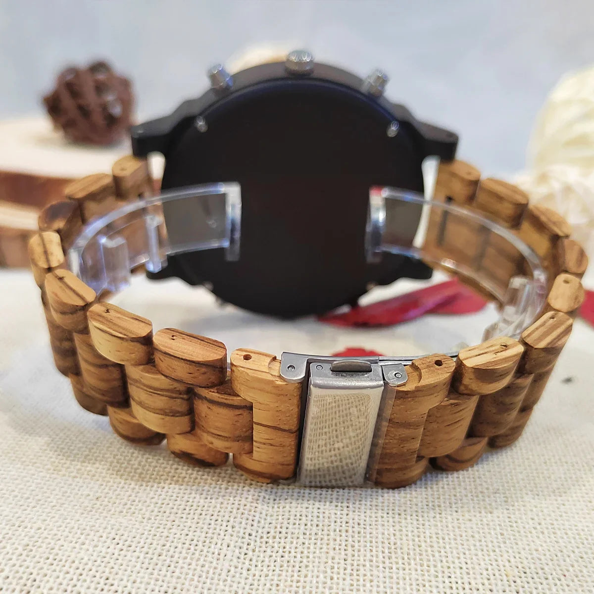 Large Dial Fashion Timepieces Chronograph Wooden Quartz Wrist Viking Watch